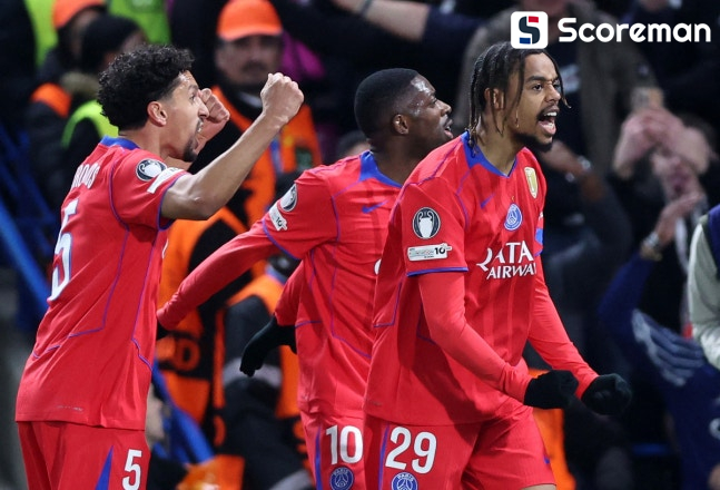 PSG, 첼시 합계 스코어 8-2 대파 UCL 8강행···LEE, 17분 활약 평점 6.5점